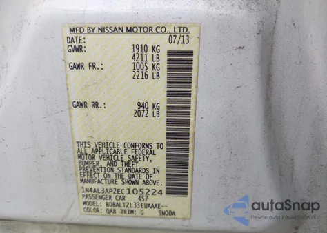 2014 Nissan Altima 2.5 Sv из США, поврежденный, VIN 1N4AL3AP2EC105224